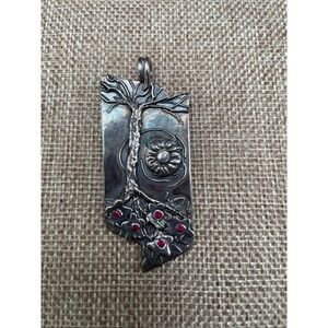 Sterling Silver Tree & Flowers Pendant – “The Earth Laughs in Flowers” Engraved